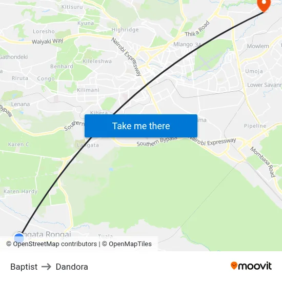 Baptist to Dandora map