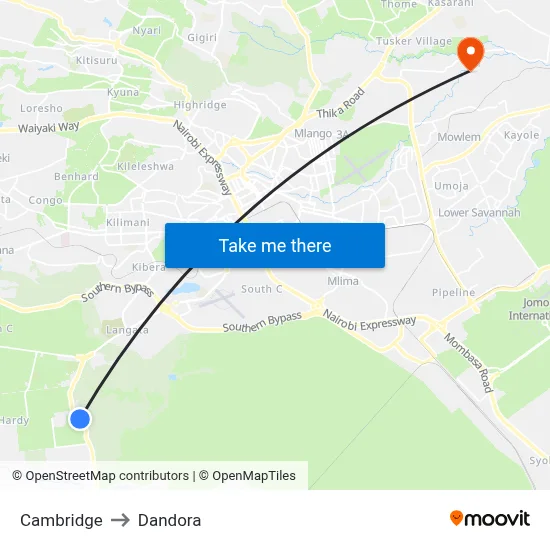 Cambridge to Dandora map