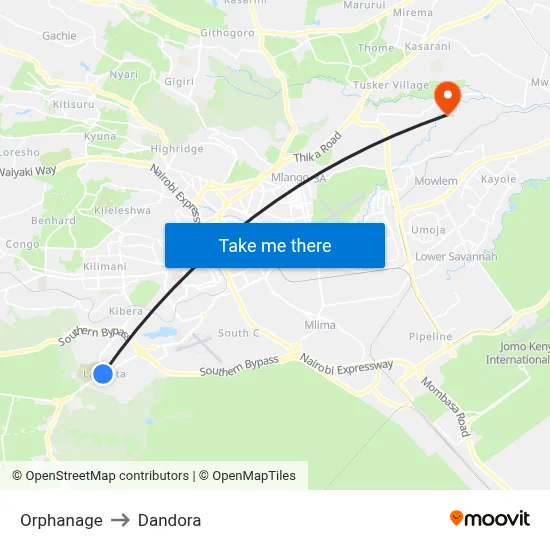 Orphanage to Dandora map