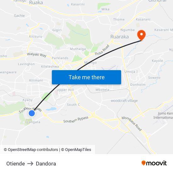 Otiende to Dandora map