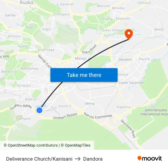 Deliverance Church/Kanisani to Dandora map