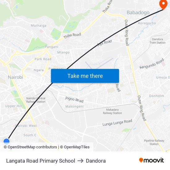 Langata Road Primary School to Dandora map