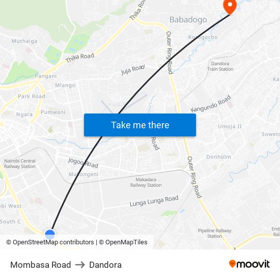 Mombasa Road to Dandora map