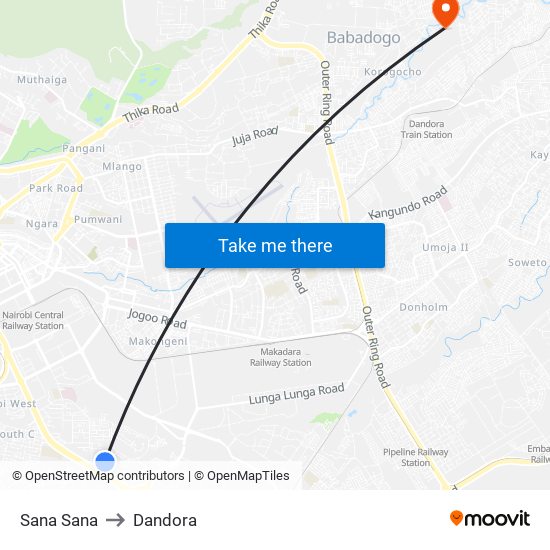 Sana Sana to Dandora map