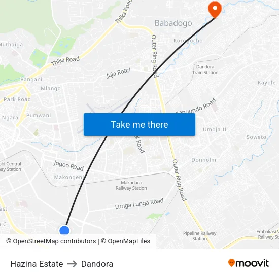 Hazina Estate to Dandora map