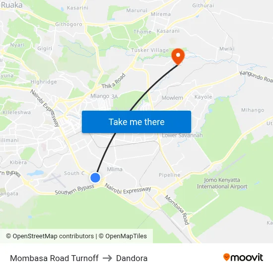 Mombasa Road Turnoff to Dandora map