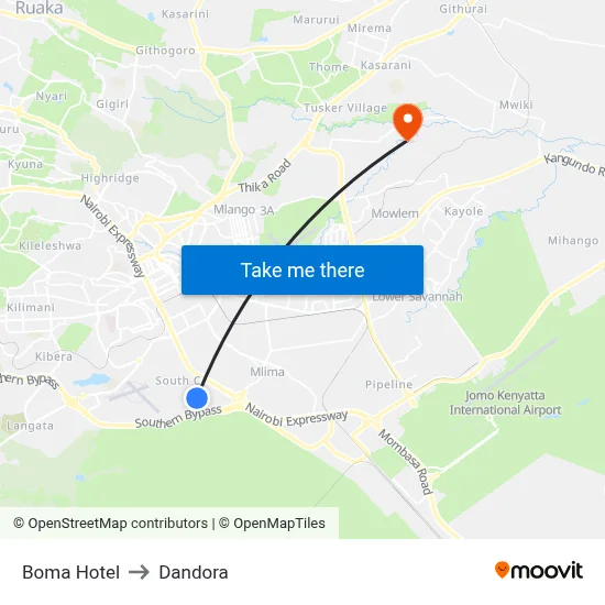 Boma Hotel to Dandora map