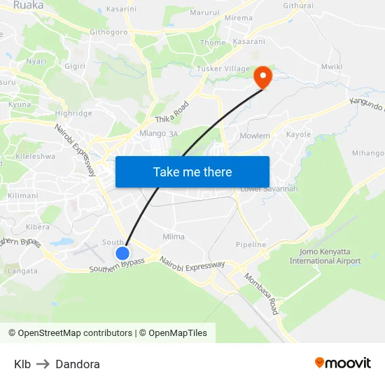 Klb to Dandora map
