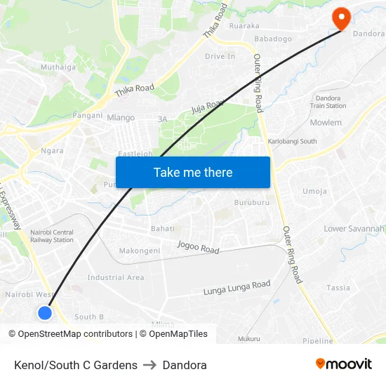 Kenol/South C Gardens to Dandora map