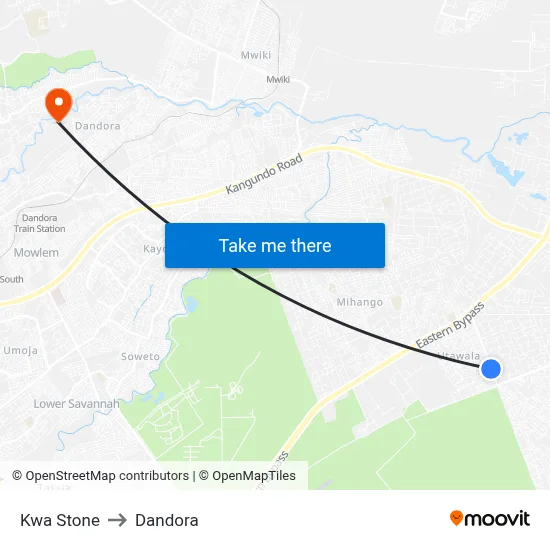 Kwa Stone to Dandora map