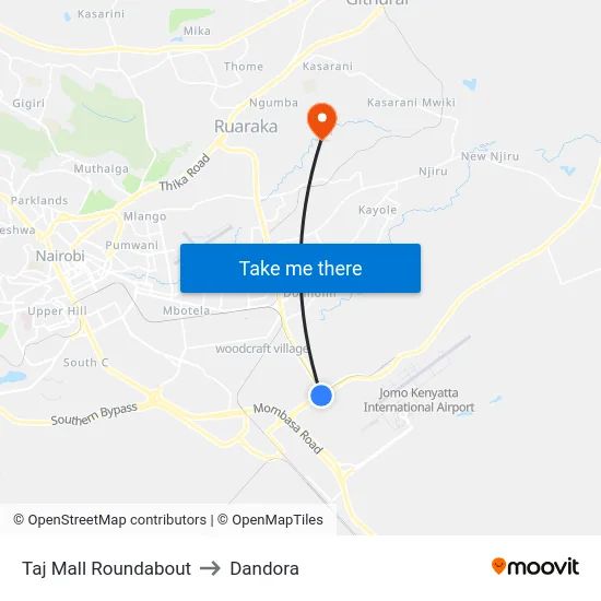 Taj Mall Roundabout to Dandora map