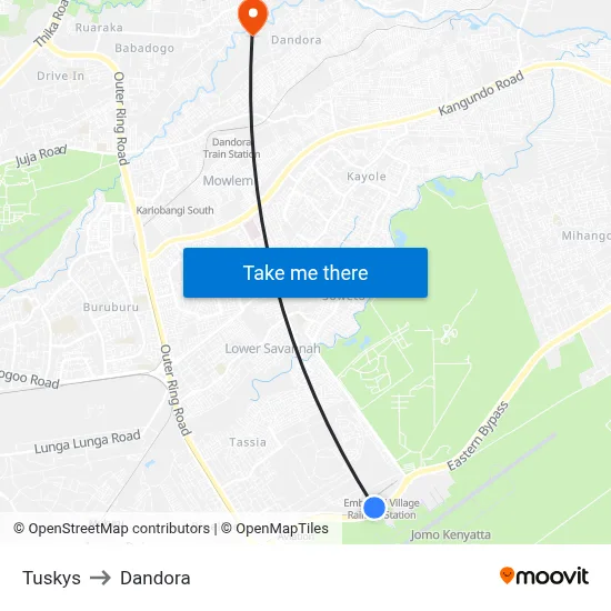 Tuskys to Dandora map