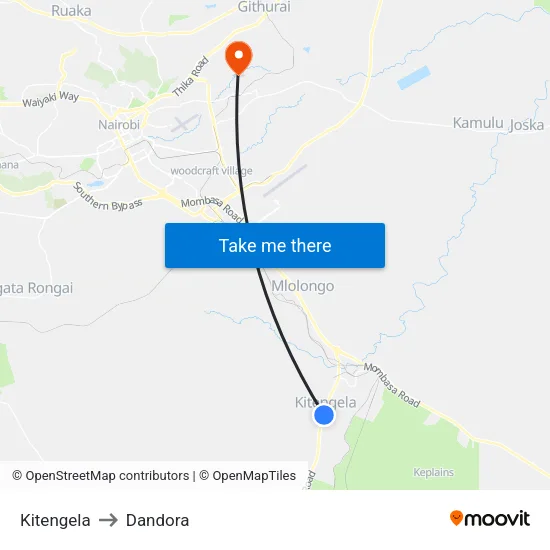Kitengela to Dandora map