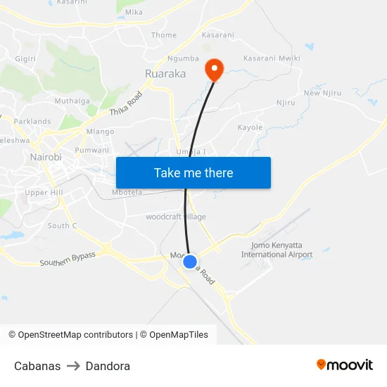 Cabanas to Dandora map