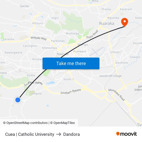 Cuea | Catholic University to Dandora map