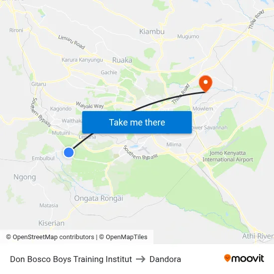 Don Bosco Boys Training Institut to Dandora map