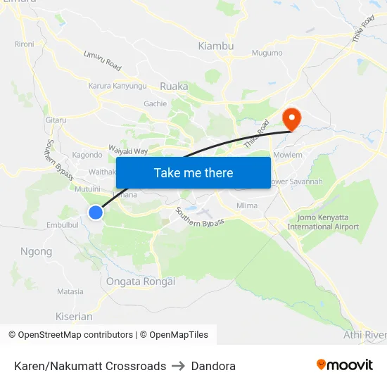 Karen/Nakumatt Crossroads to Dandora map