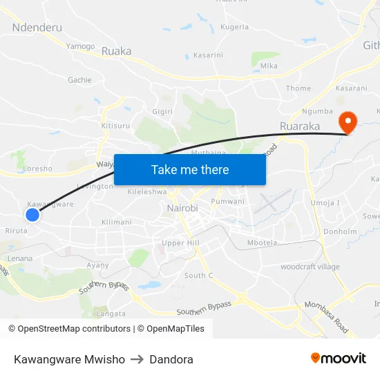 Kawangware Mwisho to Dandora map