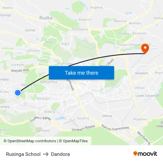 Rusinga School to Dandora map