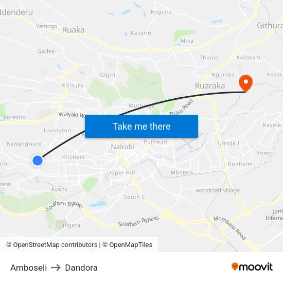 Amboseli to Dandora map