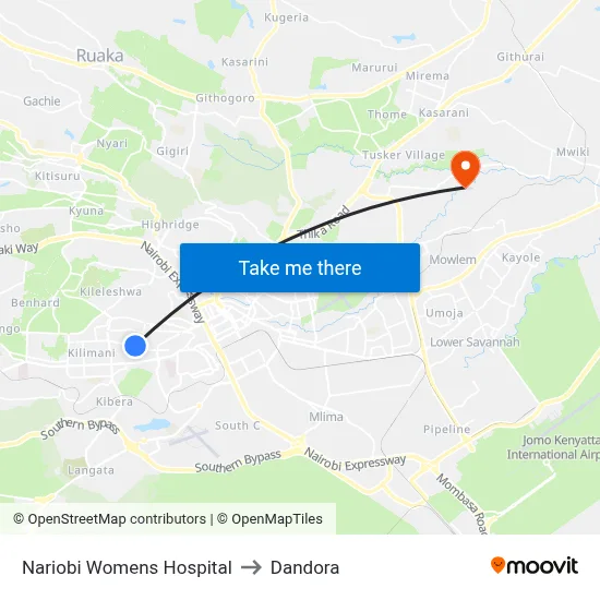 Nariobi Womens Hospital to Dandora map