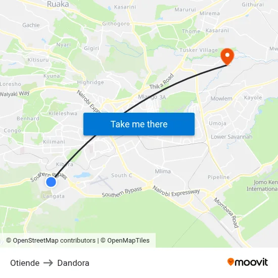 Otiende to Dandora map