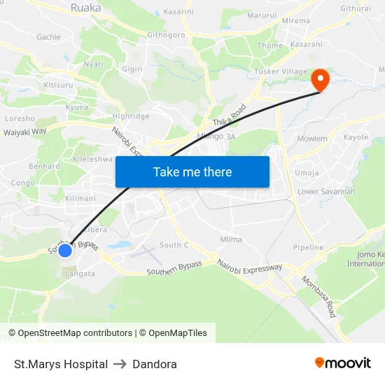 St.Marys Hospital to Dandora map