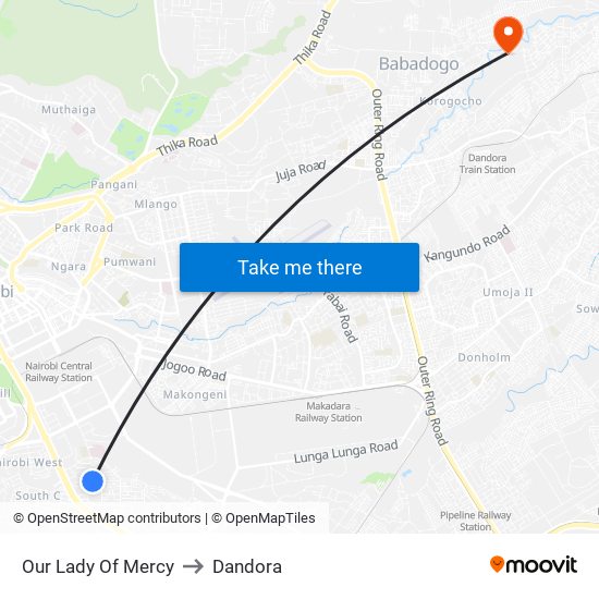 Our Lady Of Mercy to Dandora map