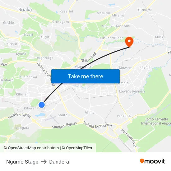Ngumo Stage to Dandora map