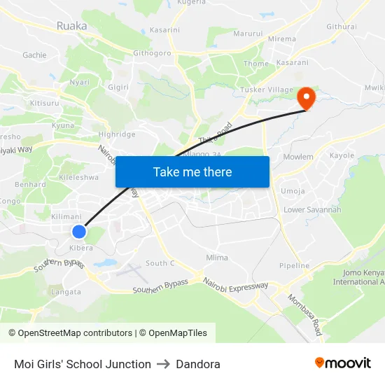 Moi Girls' School Junction to Dandora map