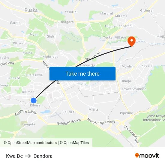 Kwa Dc to Dandora map
