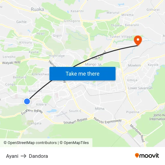 Ayani to Dandora map