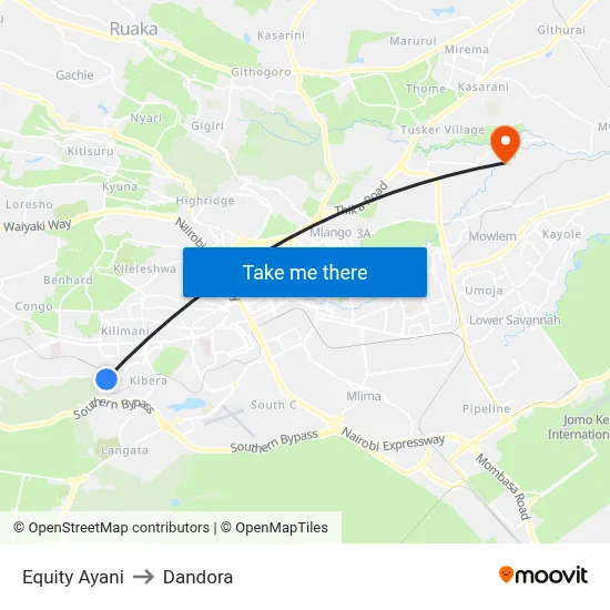 Equity Ayani to Dandora map