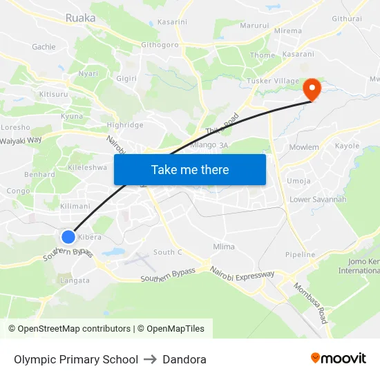 Olympic Primary School to Dandora map
