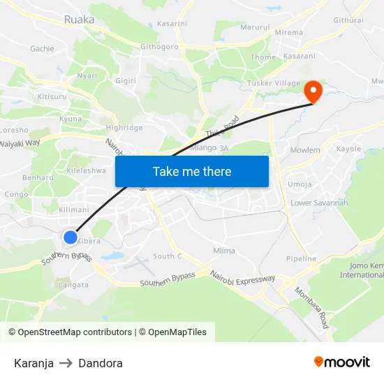 Karanja to Dandora map