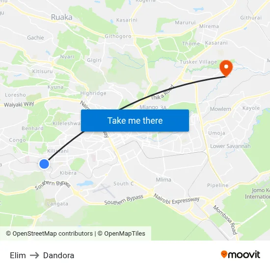 Elim to Dandora map