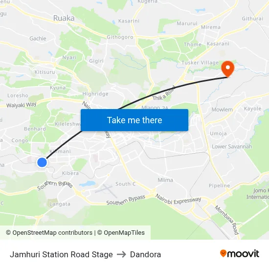 Jamhuri Station Road Stage to Dandora map