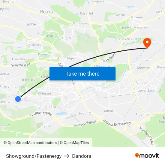 Showground/Fastenergy to Dandora map