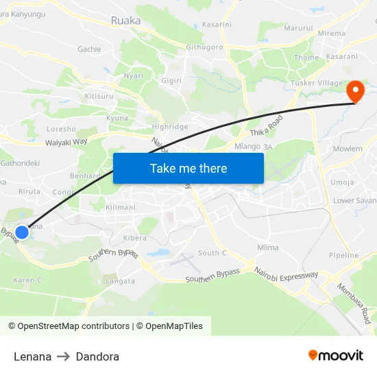 Lenana to Dandora map