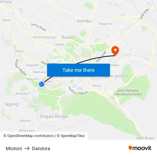 Miotoni to Dandora map