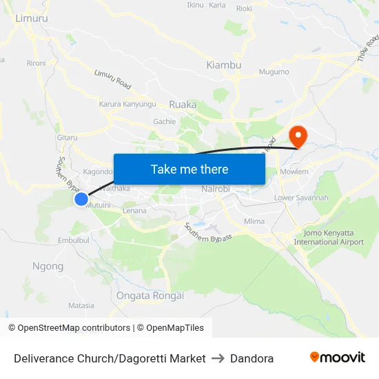 Deliverance Church/Dagoretti Market to Dandora map