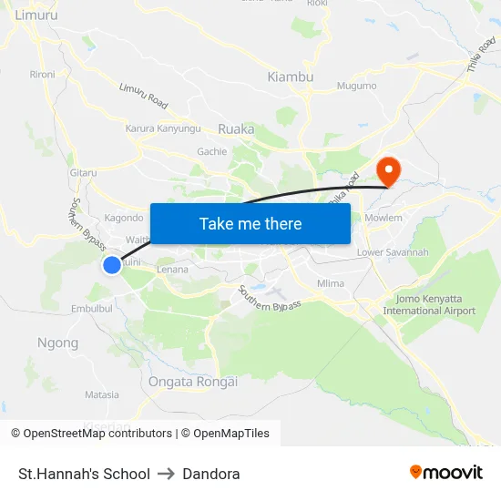 St.Hannah's School to Dandora map