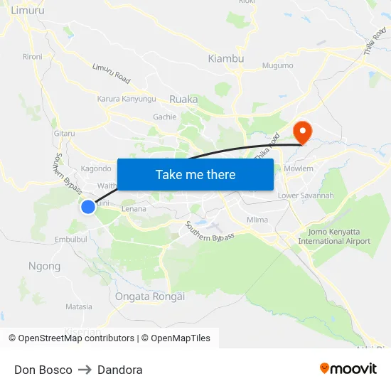 Don Bosco to Dandora map