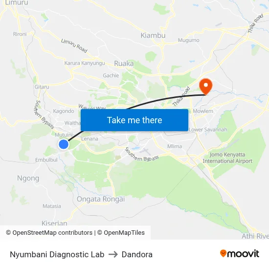 Nyumbani Diagnostic Lab to Dandora map