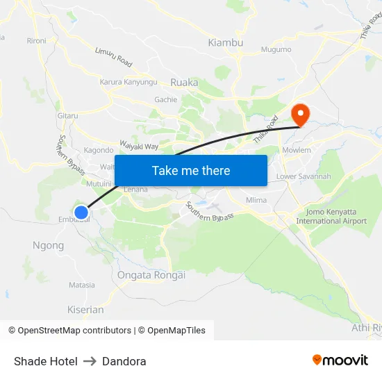 Shade Hotel to Dandora map