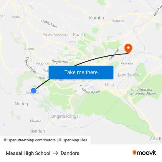 Maasai High School to Dandora map