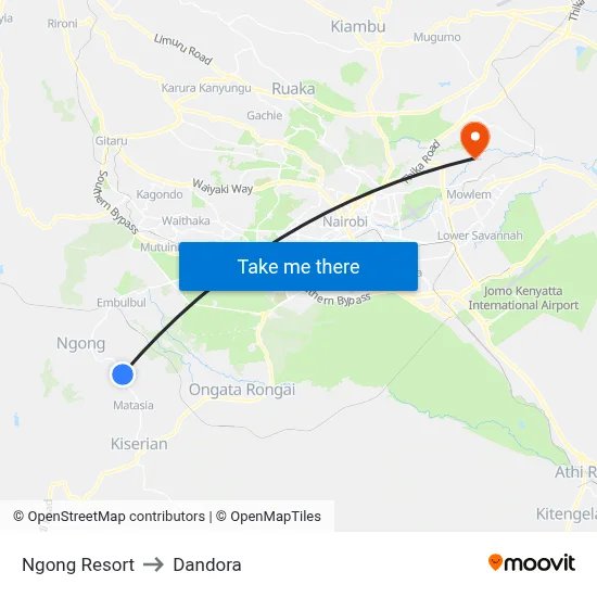 Ngong Resort to Dandora map