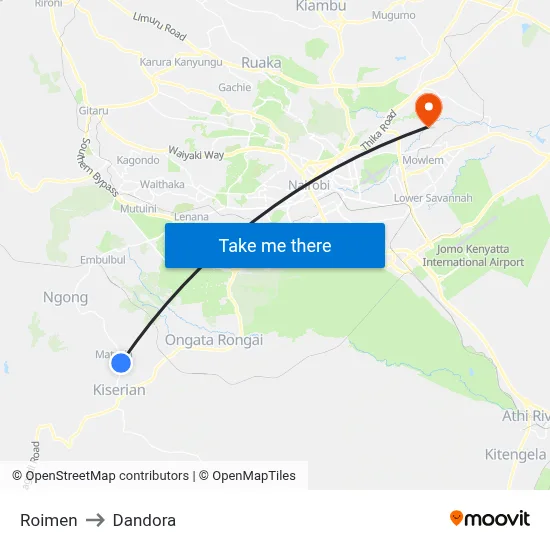 Roimen to Dandora map