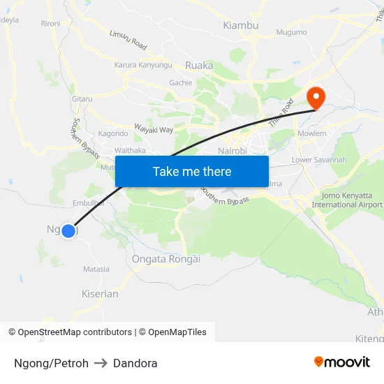 Ngong/Petroh to Dandora map