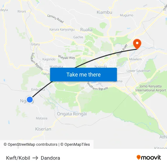 Kwft/Kobil to Dandora map